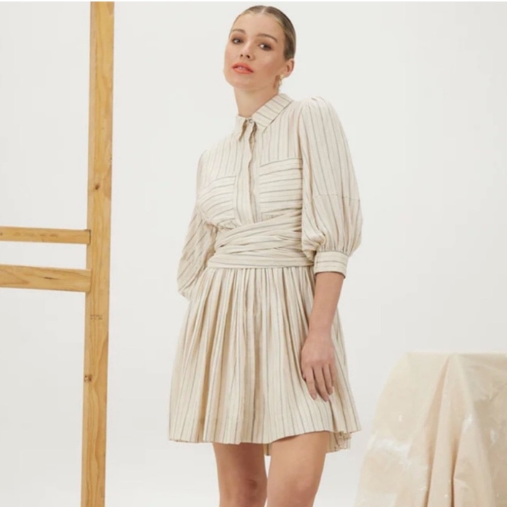 Mon Renn Elegant Cream Striped Dress